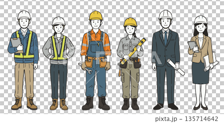 建築・建設・不動産業界のスタッフ人物イラストセット 135714642
