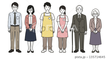 先生・保育士・シニア職員の人物イラストセット 135714645