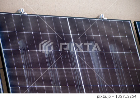 Solar panels with icy condition, green energy Solar panels with icy condition, green energy 135715254