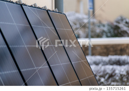 Solar panels with icy condition, green energy 135715261