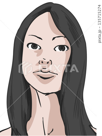 なにかを考えながら真っすぐ前を見つめている黒髪の若い女性 135715274