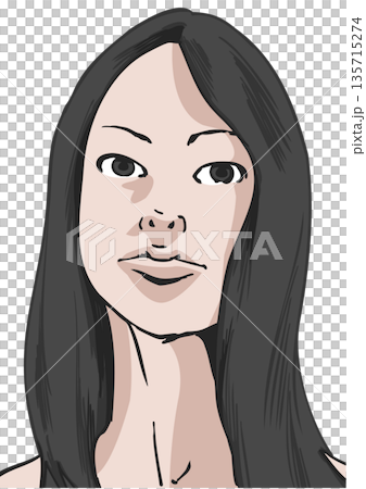 なにかを考えながら真っすぐ前を見つめている黒髪の若い女性 135715274