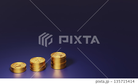 ネイビー背景の左側のユーロ・ドル・円金貨と右側の余白 信頼ある日本円投資・金融ビジネス・安定運用のイ 135715414