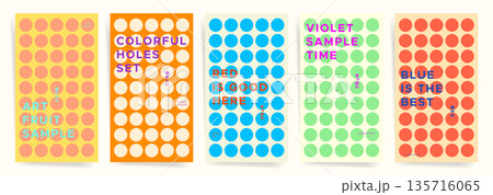 Abstract poster design templates, colorful circle pattern vector background, modern graphic art cover set for spring summer sale, product banner brochure, vertical geometric layouts. Abstract poster design templates, colorful circle pattern vector background, modern graphic art cover set for spring summer sale, product banner brochure, vertical geometric layouts. 135716065