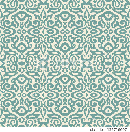Teal Ornamental Seamless Pattern Background Illustration in Vintage Baroque Style, Surface Pattern for Fabric and Wallpaper 135716697