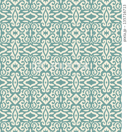 Teal Ornamental Seamless Pattern Background Illustration in Vintage Baroque Style, Surface Pattern for Fabric and Wallpaper 135716713
