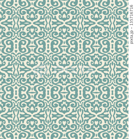Teal Ornamental Seamless Pattern Background Illustration in Vintage Baroque Style, Surface Pattern for Fabric and Wallpaper Teal Ornamental Seamless Pattern Background Illustration in Vintage Baroque Style, Surface Pattern for Fabric and Wallpaper 135716716