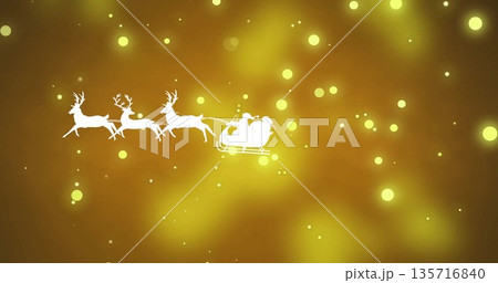 Image of santa in sleigh over yellow spots Image of santa in sleigh over yellow spots 135716840