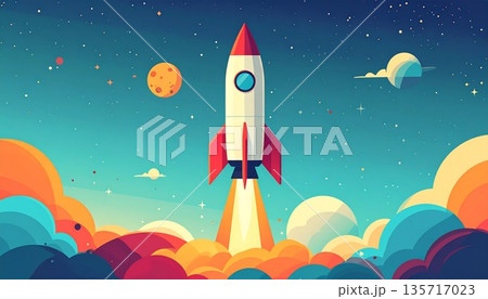 ロケットのシンプルなイラスト素材 135717023