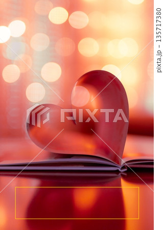 Vertical red Valentine Day heart from folded book pages, red and gold glowing bokeh lights, elegant gold frame with copy space, romantic love background, luxury holiday banner Vertical red Valentine Day heart from folded book pages, red and gold glowing bokeh lights, elegant gold frame with copy space, romantic love background, luxury holiday banner 135717380
