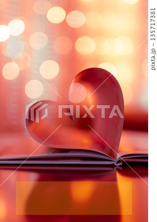 Romantic vertical red Valentine Day heart from folded book pages, glowing red and gold bokeh lights, elegant gold frame with copy space, dreamy love background, luxury holiday banner Romantic vertical red Valentine Day heart from folded book pages, glowing red and gold bokeh lights, elegant gold frame with copy space, dreamy love background, luxury holiday banner 135717381