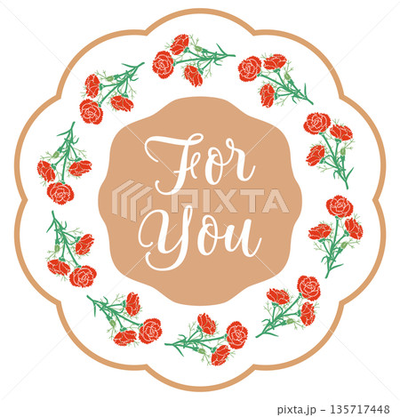 母の日向け カーネーションの丸フレーム ベクターイラスト|感謝とギフト用デザイン素材 母の日向け カーネーションの丸フレーム ベクターイラスト|感謝とギフト用デザイン素材 135717448