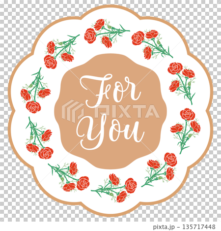 母の日向け カーネーションの丸フレーム ベクターイラスト|感謝とギフト用デザイン素材 母の日向け カーネーションの丸フレーム ベクターイラスト|感謝とギフト用デザイン素材 135717448