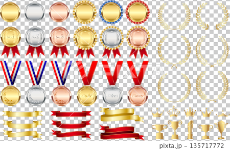 金、銀、銅獎牌套裝，含頸掛獎牌及月桂花環 135717772