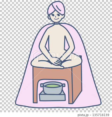 Illustration material of a woman sitting cross-legged and doing mugwort steaming 135718139