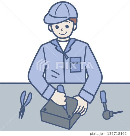 工場で働く男性のイラスト素材 135718162