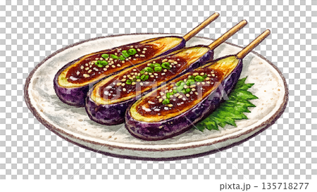 用蠟筆畫的茄子田樂，一種日式小菜 135718277