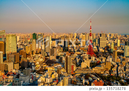 (東京都)六本木ヒルズから眺めるトワイライト東京・東京タワー (東京都)六本木ヒルズから眺めるトワイライト東京・東京タワー 135718278