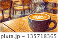 カフェのラテアートのクレヨンイラスト 135718365