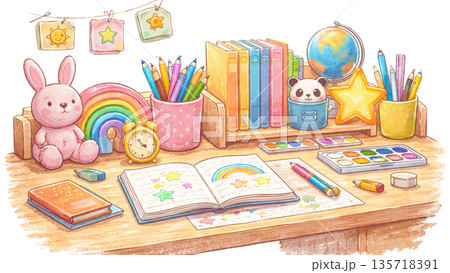 子ども部屋のファンシーな机のイラスト 子ども部屋のファンシーな机のイラスト 135718391