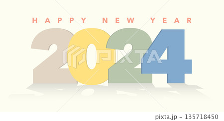 Happy New Year 2024 pastel colors calligraphy. Greeting card template. 135718450