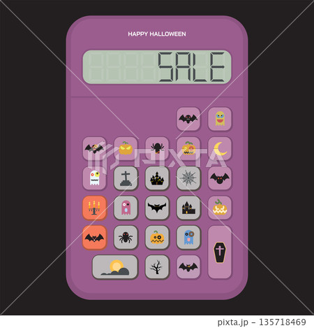 Happy Halloween with cute calculator isolated have halloween elements on buttons flat design vector illustration. Sale promotion advertisement template. Happy Halloween with cute calculator isolated have halloween elements on buttons flat design vector illustration. Sale promotion advertisement template. 135718469