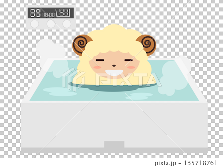 十二生肖羊在溫馨的家庭浴室裡放鬆的插圖素材 十二生肖羊在溫馨的家庭浴室裡放鬆的插圖素材 135718761