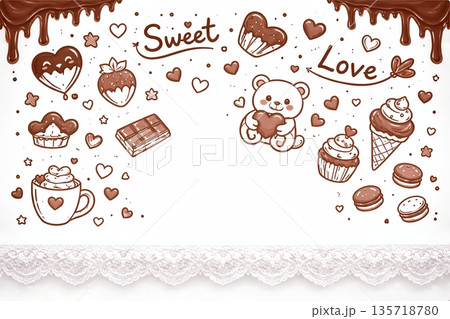 ガーリーなチョコレート装飾背景 135718780