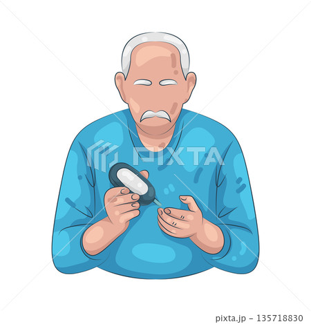 Illustration of old man using an insulin pump 135718830