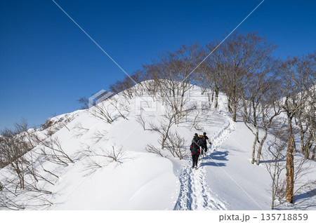厳冬期の谷川岳天神尾根を登る登山者たち 135718859