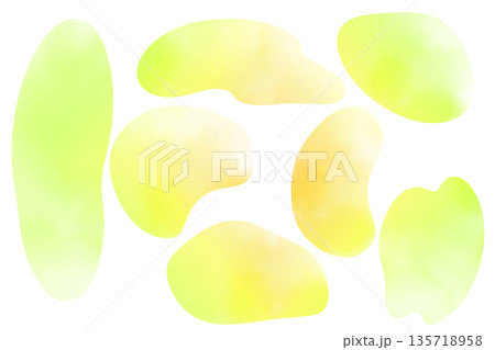 水彩風フレーム　黄色　黄緑色　液体シェイプ　シンプル　png白バック 135718958