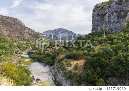 Moraca river canyon landscape with Moracica bridge 135719060