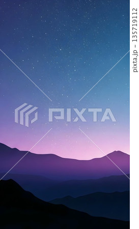 Minimalist Mountain Landscape with Starry Gradient Sky 135719112