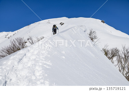 厳冬期の谷川岳天神尾根を登る登山者 135719121
