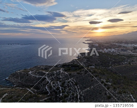 scenic coastal hiking, dusk view of trails and nature, highland ridge with pathways and ocean view 135719556