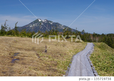 春の尾瀬・アヤメ平から望む残雪の燧ヶ岳 135719738