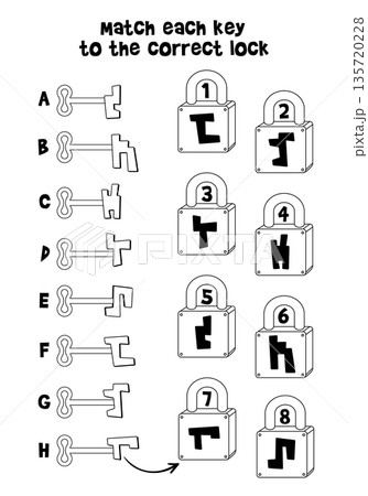 Key Lock Matching Educational puzzle for kids. Match each key to...のイラスト素材 [135720228 ...