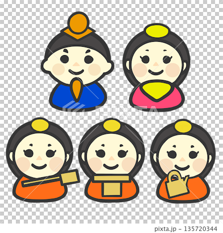 可愛的插圖，描繪了三位侍女迎接女兒節的場景。 135720344