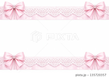 淡いピンクのリボンとレース装飾フレーム 135720357