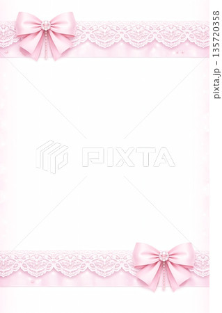 淡いピンクのリボンとレース装飾フレーム 淡いピンクのリボンとレース装飾フレーム 135720358