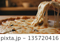 Melted Cheese Pull from Fresh Hot Pizza Close Up 4k ai 135720416