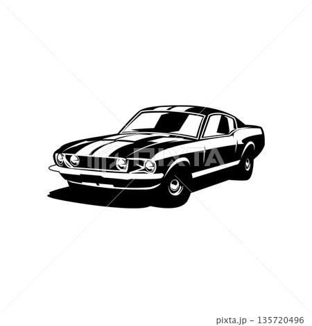 American muscle car logo illustrated from the front with monochrome vector design. Isolated on white background. Perfect for logo, badge, emblem, icon, sticker design. Available in eps 10. American muscle car logo illustrated from the front with monochrome vector design. Isolated on white background. Perfect for logo, badge, emblem, icon, sticker design. Available in eps 10. 135720496