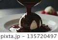 Rich Chocolate Sauce Poured over Elegant Dessert Close Up 4k ai 135720497