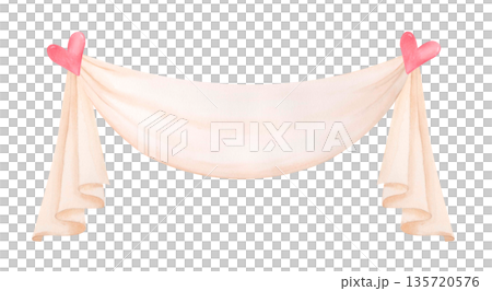 Watercolor romantic draped fabric with hearts clipart. Illustration of vintage drapery isolated on white for banners, invitations. Watercolor romantic draped fabric with hearts clipart. Illustration of vintage drapery isolated on white for banners, invitations. 135720576