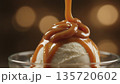 Vanilla Ice Cream With Caramel Sauce Drizzle Dessert Photography 4k ai 135720602