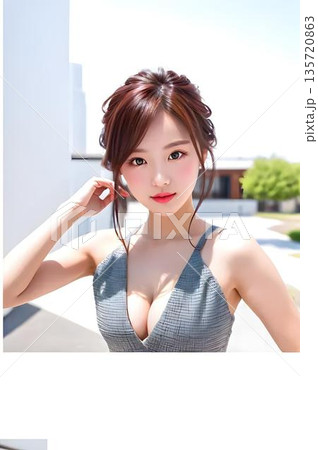 ベランダでストレッチする女性 ベランダでストレッチする女性 135720863