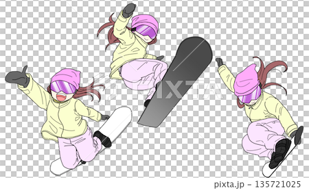 スノボでジャンプする女性　セット 135721025