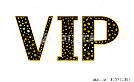 Text vector illustration on transparent background with VIP lettering made of golden stars 135721395