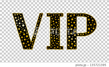 Text vector illustration on transparent background with VIP lettering made of golden stars 135721395