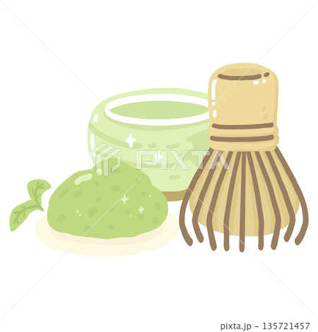Matcha Tea Set Illustration Matcha Tea Set Illustration 135721457